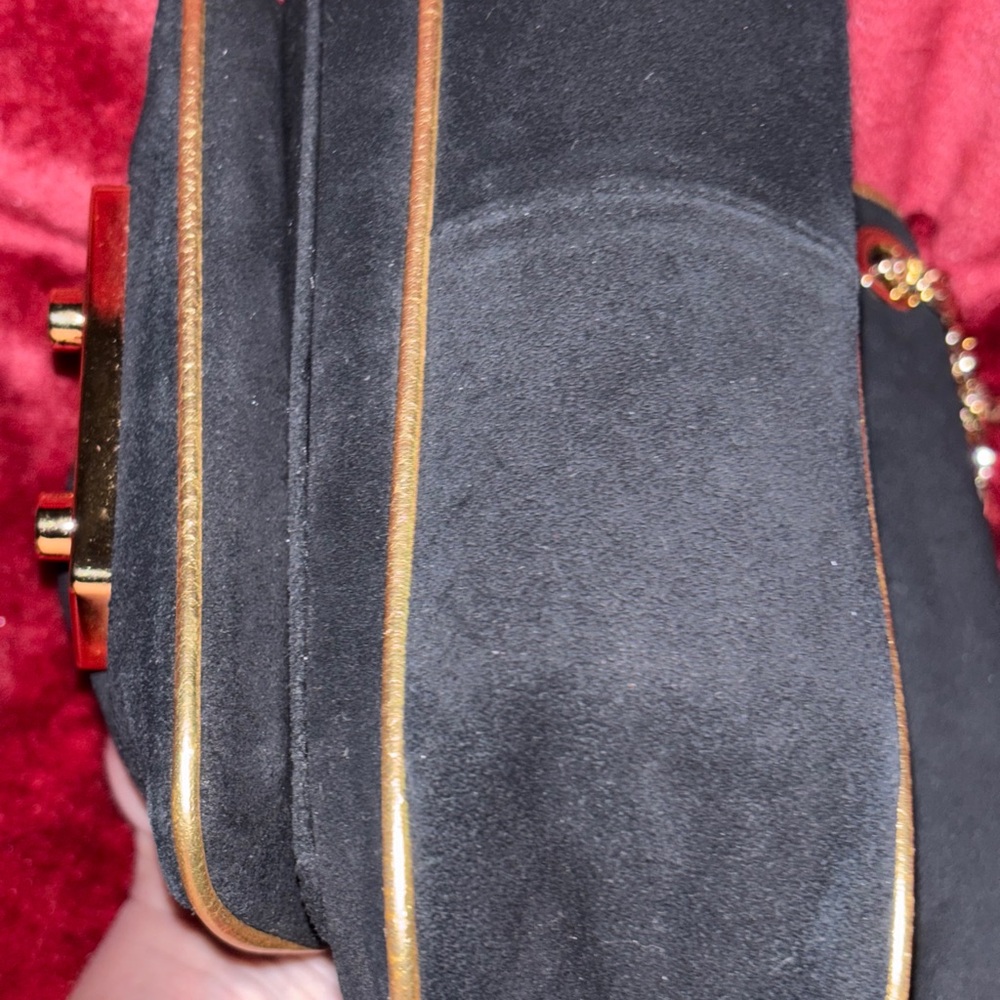Michael Kors Suede Crossbody Black Bag with Gold Chain “Sloan” - Picture 13 of 15